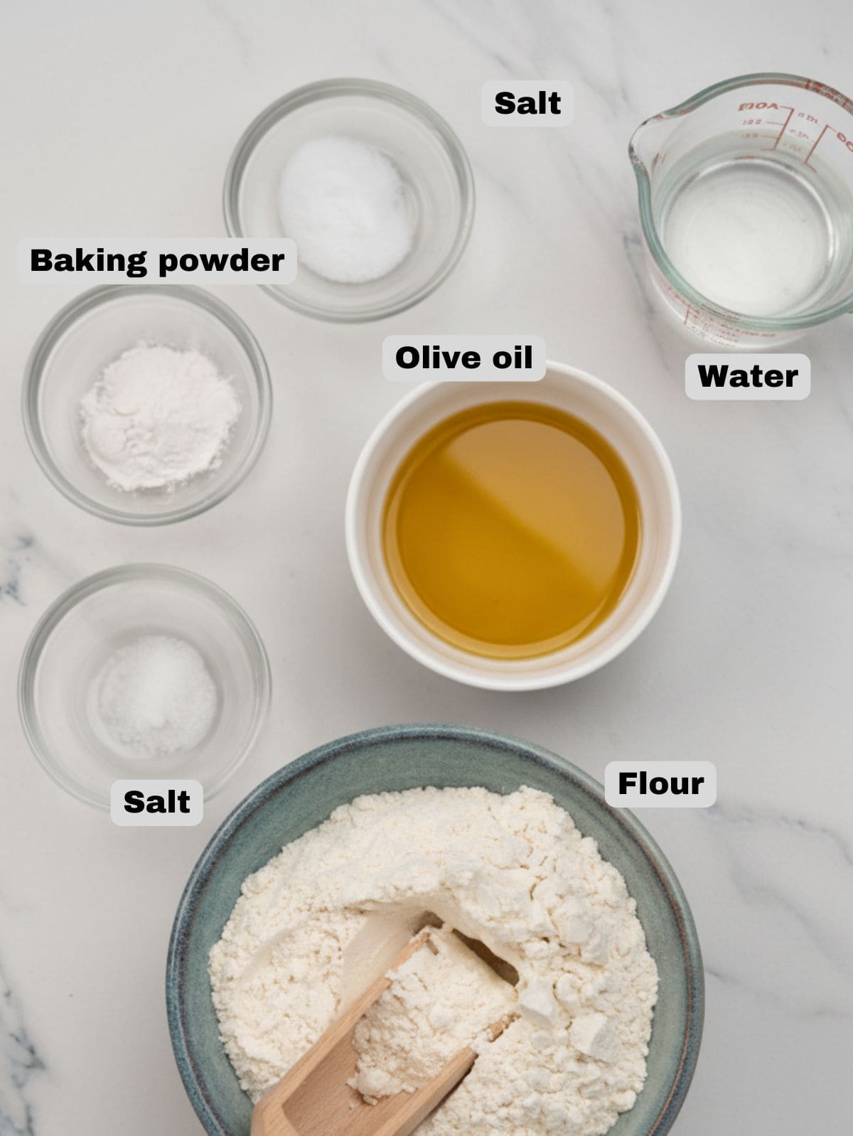 Ingredients to make flour tortilla
