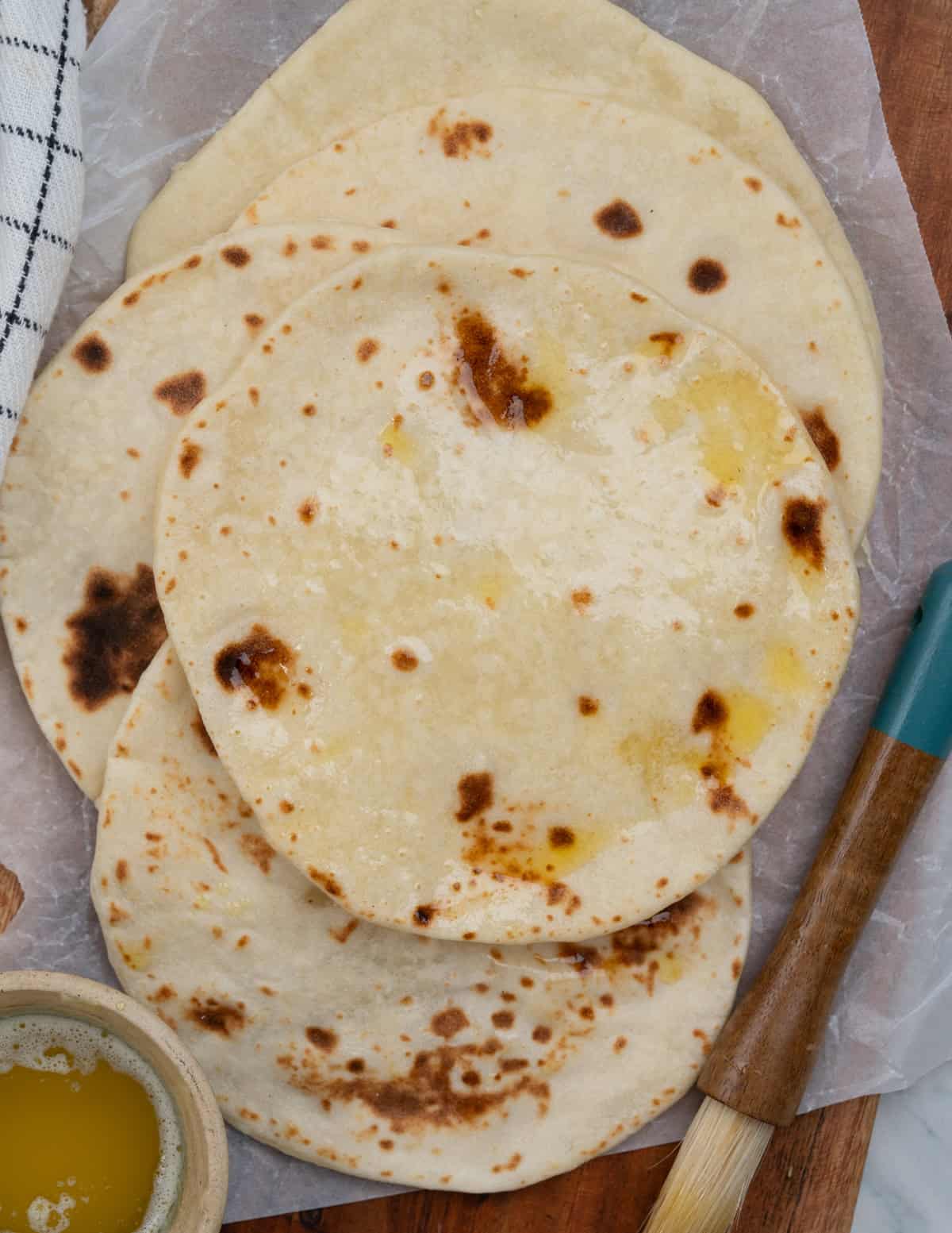 Stack of soft homemade flour tortilla