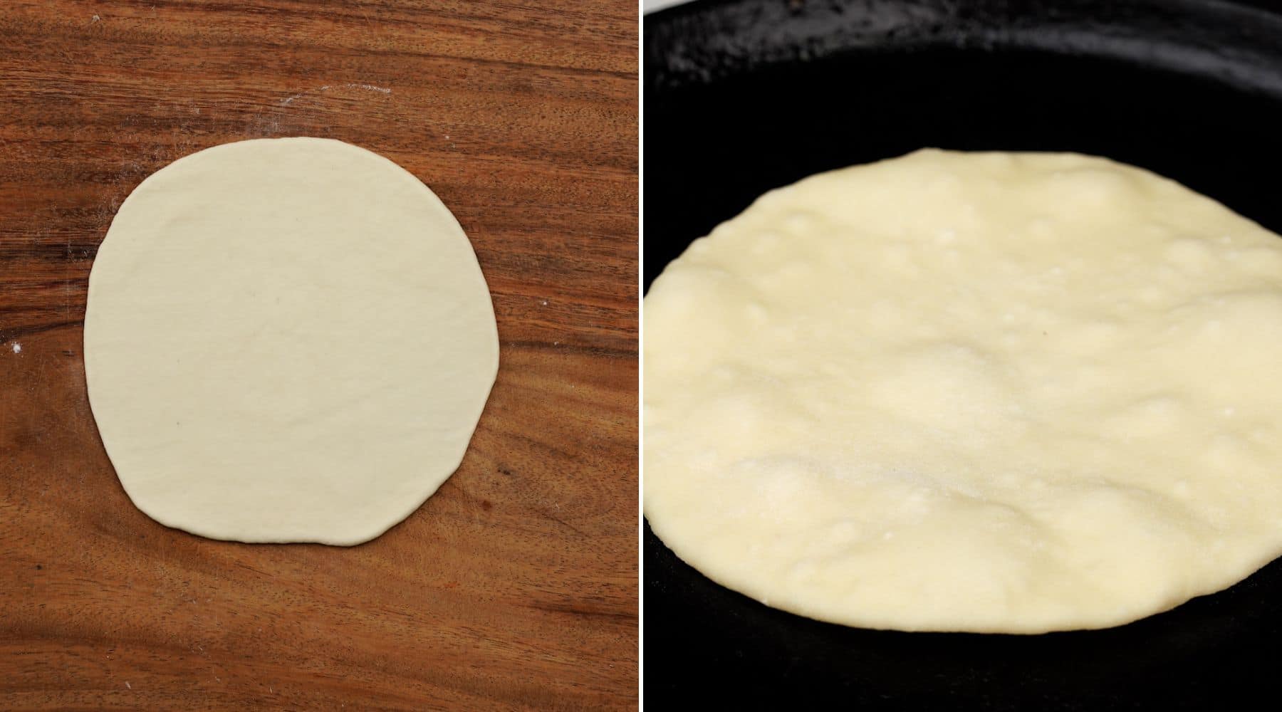 Roll into thin circle and cook in hot skillet.