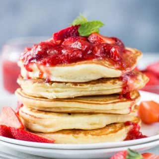 Fluffy Ricotta Pancakes with Strawberry Sauce is super moist. Easy Ricotta Pancakes are perfect breakfast or for brunch.