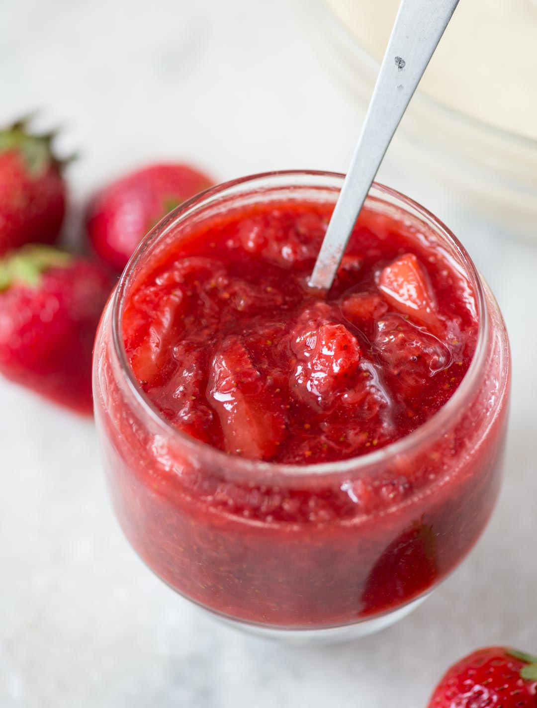 Jar of homemade strawberry sauce