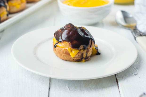Profiteroles with mango curd filling