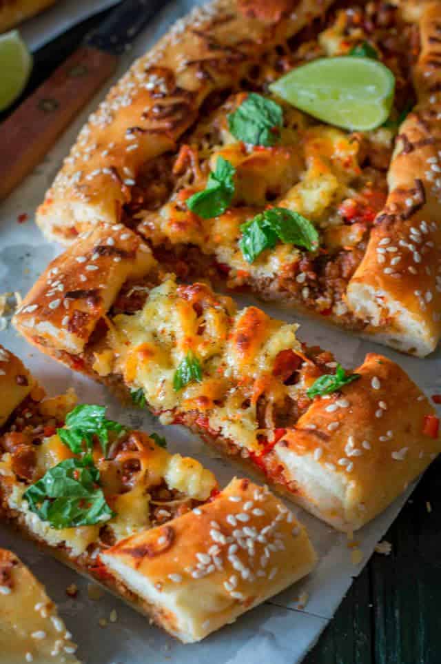 Slices of a turkish lamb pide