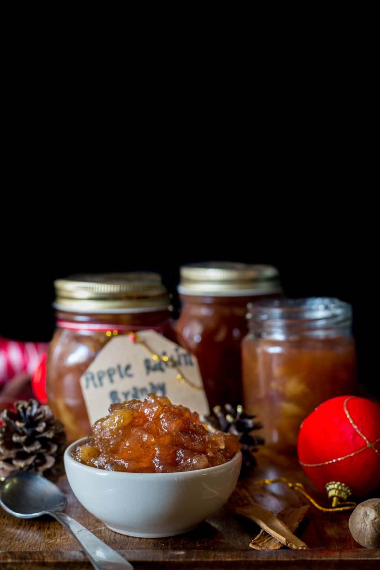 Apple pie jam with raisin and brandy