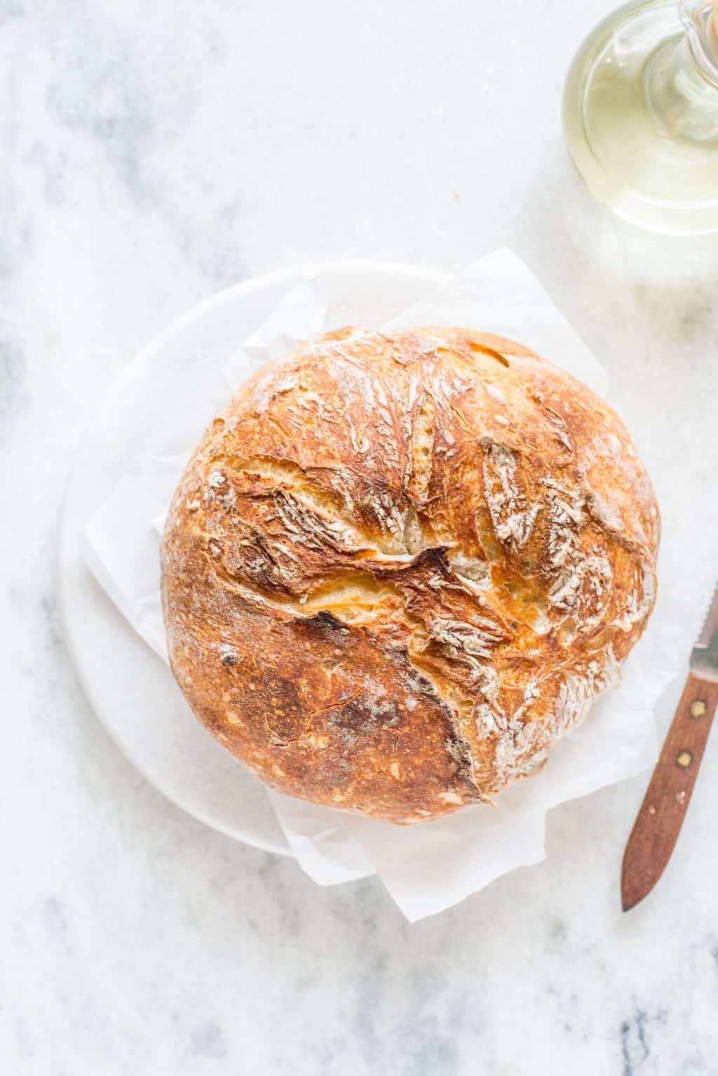 Load of no-knead rustic bread - overhead shot