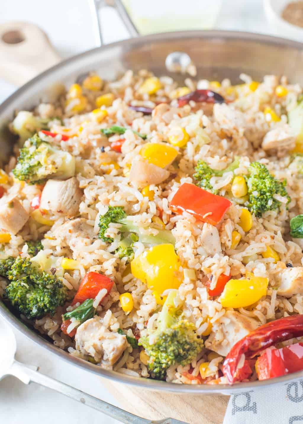 This Brown Rice Recipe with Chicken and vegetables is healthy, filling and easy to make. When made with leftover rice and precut vegetables, it would take less than 15 minutes.