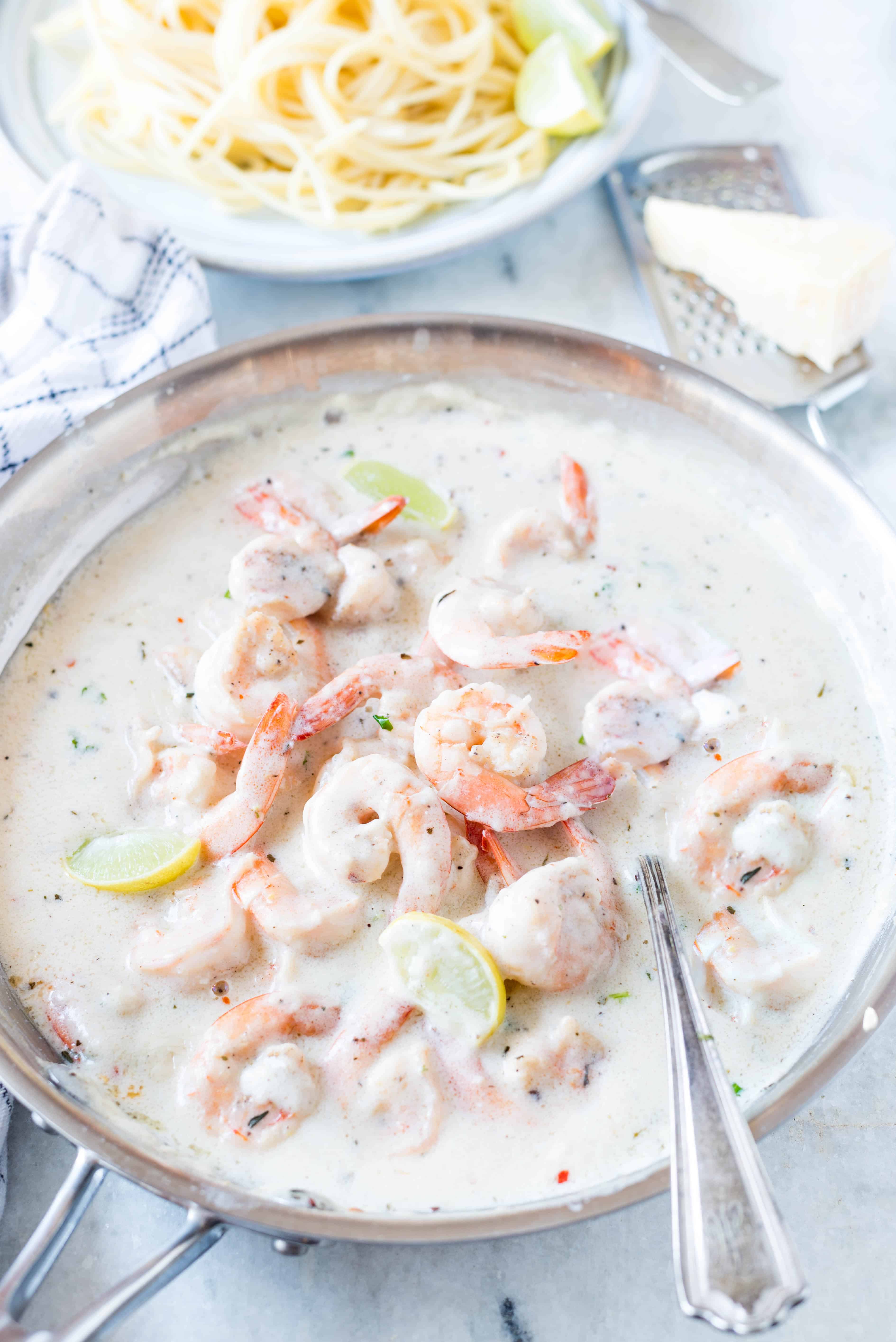 Creamy Lemon Garlic Shrimp Pasta - The flavours of kitchen