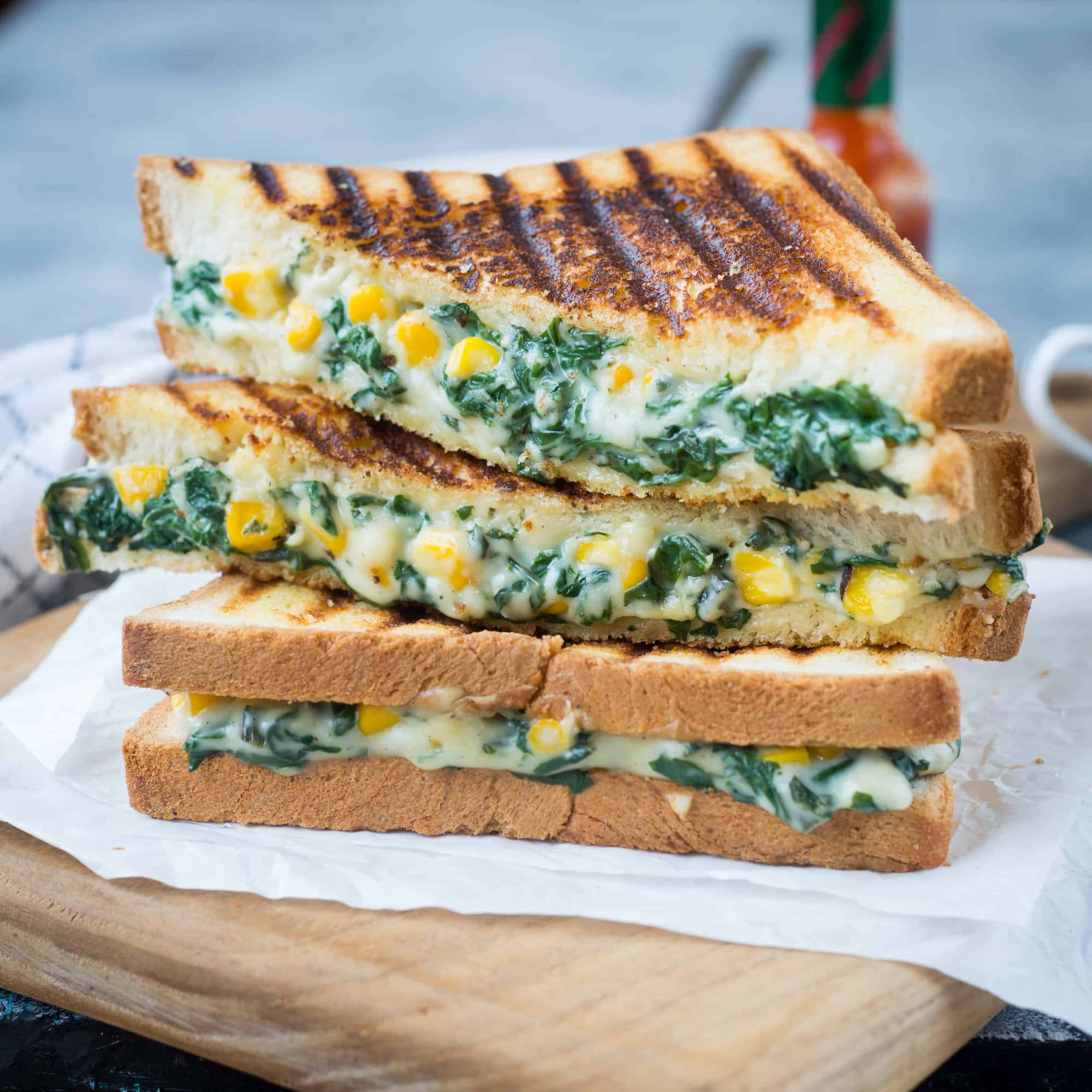 Spinach Corn Sandwich - Video recipe - The flavours of kitchen