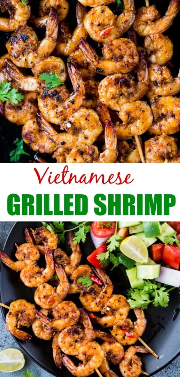  Vietnamese Grilled Shrimps are Shrimps marinated in lemongrass, fish sauce, spices and grilled till golden brown. Refreshing lemon flavour, pungent fish sauce and aromatic spices make grilled shrimps so delicious.