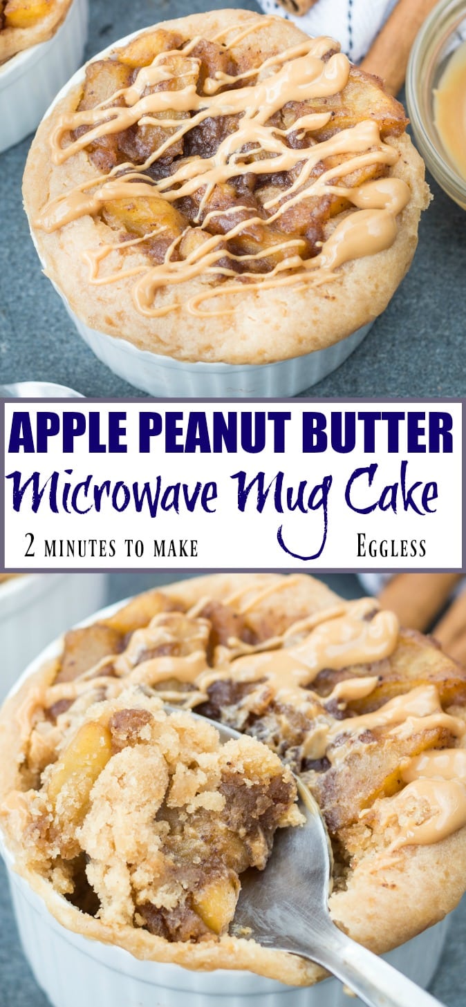 This super moist 2 minutes Eggless Apple Peanut Butter Microwave Mug Cake is a quick fix dessert for your sudden sweet craving. 