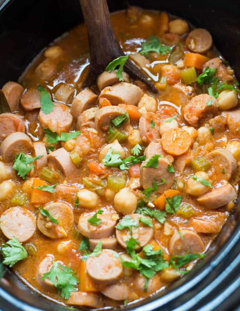 Slow Cooker Chickpea Sausage Stew - The flavours of kitchen