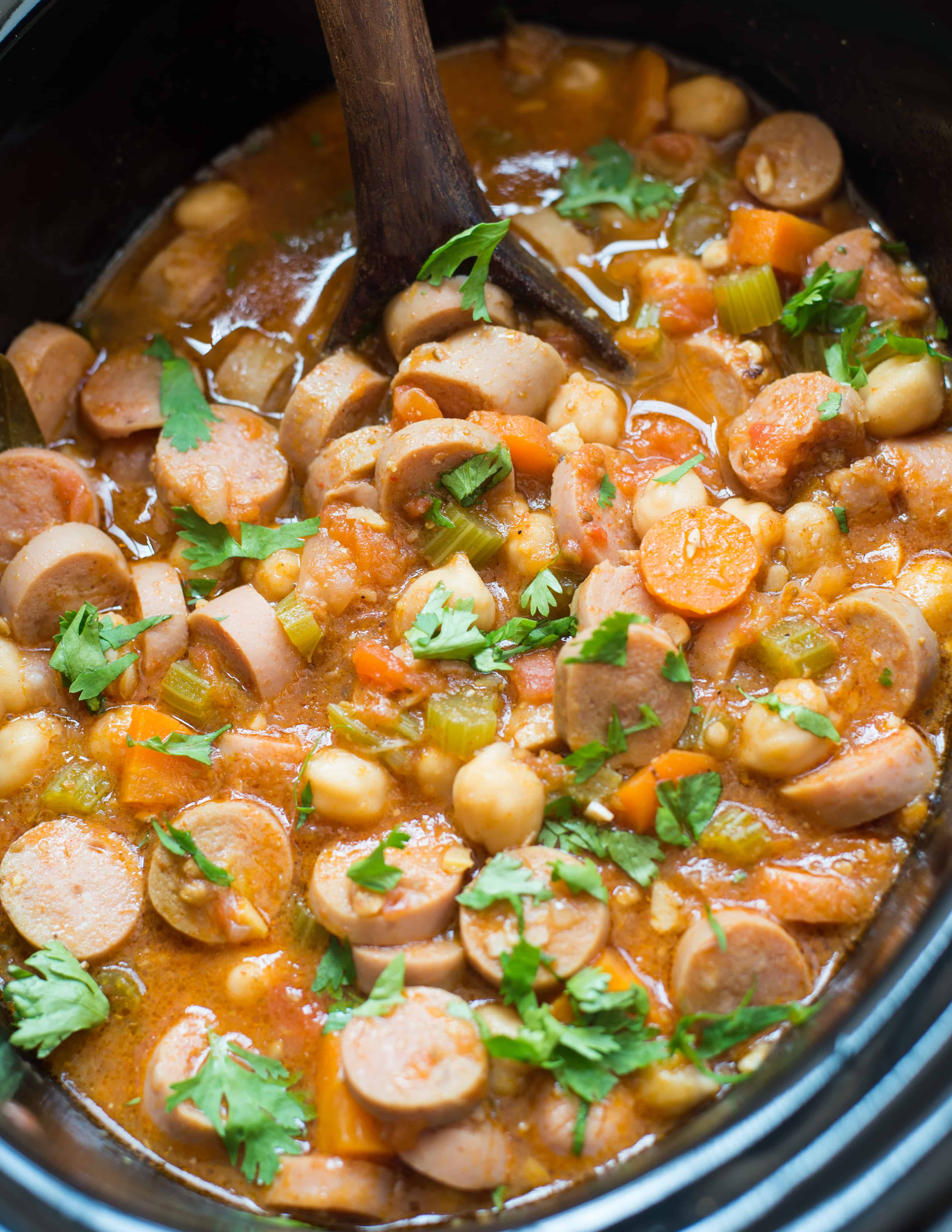 Slow Cooker Chickpea Sausage Stew - The flavours of kitchen