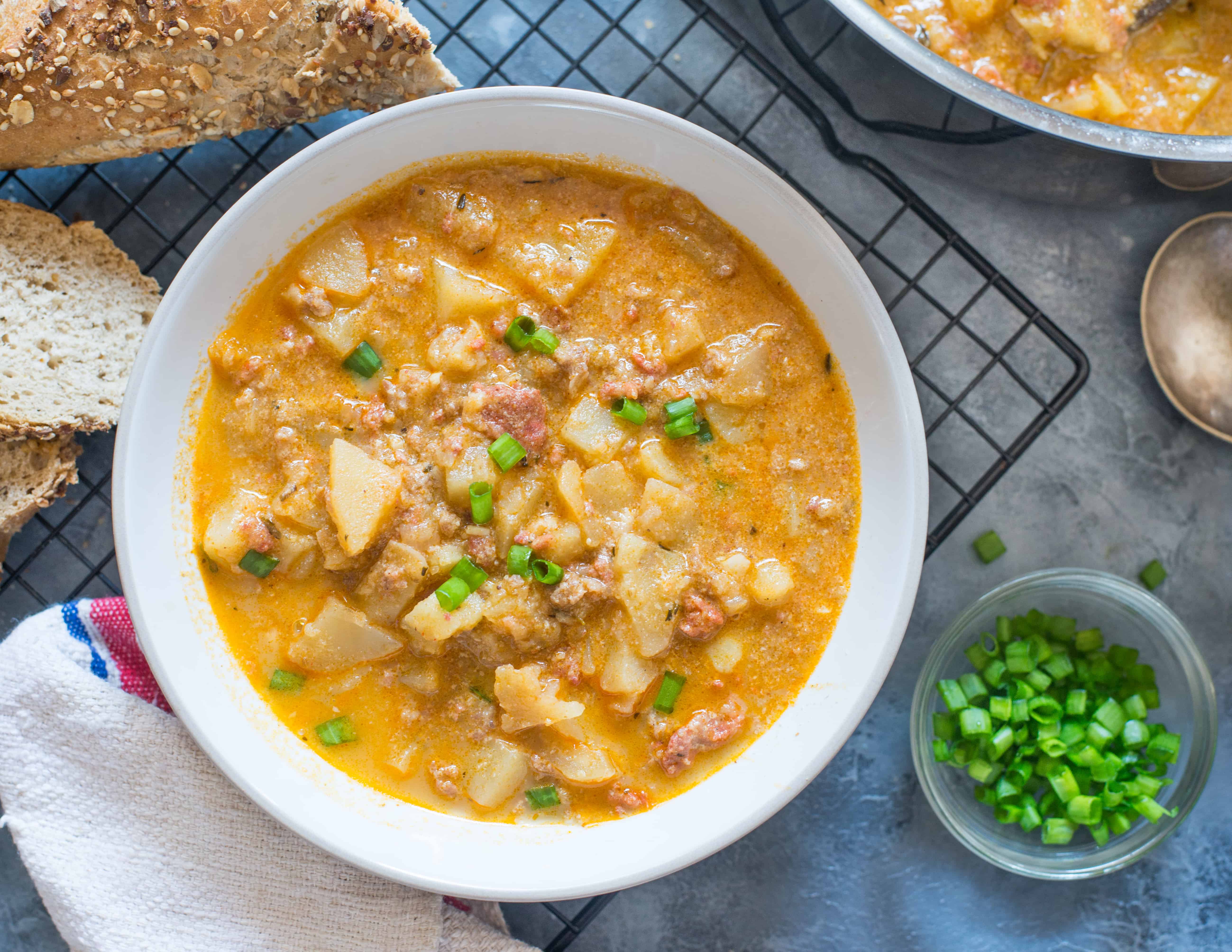 Sweet potato store and chorizo soup