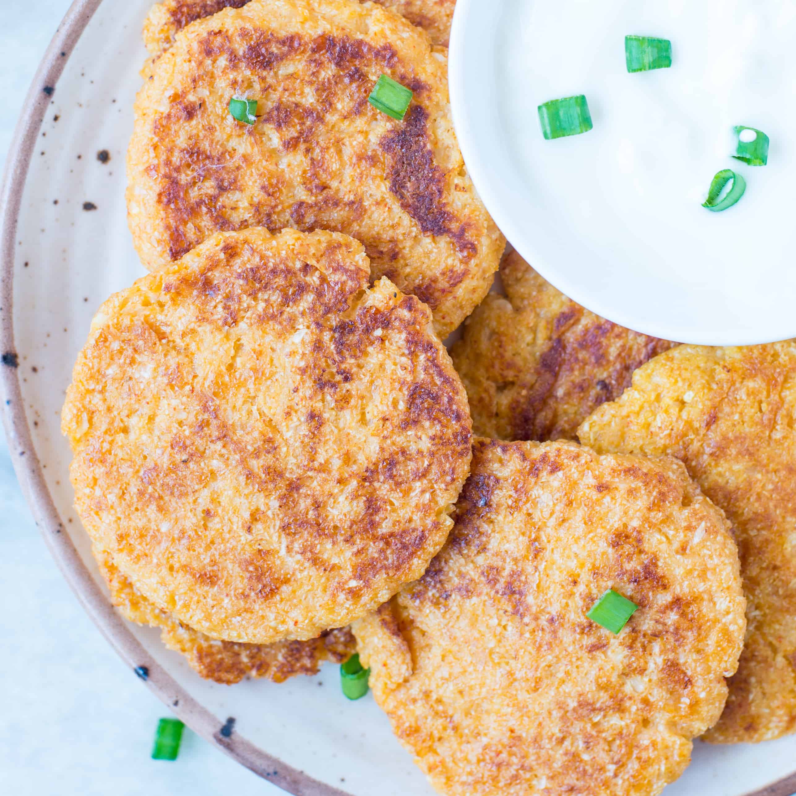 close up picture of Low Carb Parmesan Cauliflower Fritters