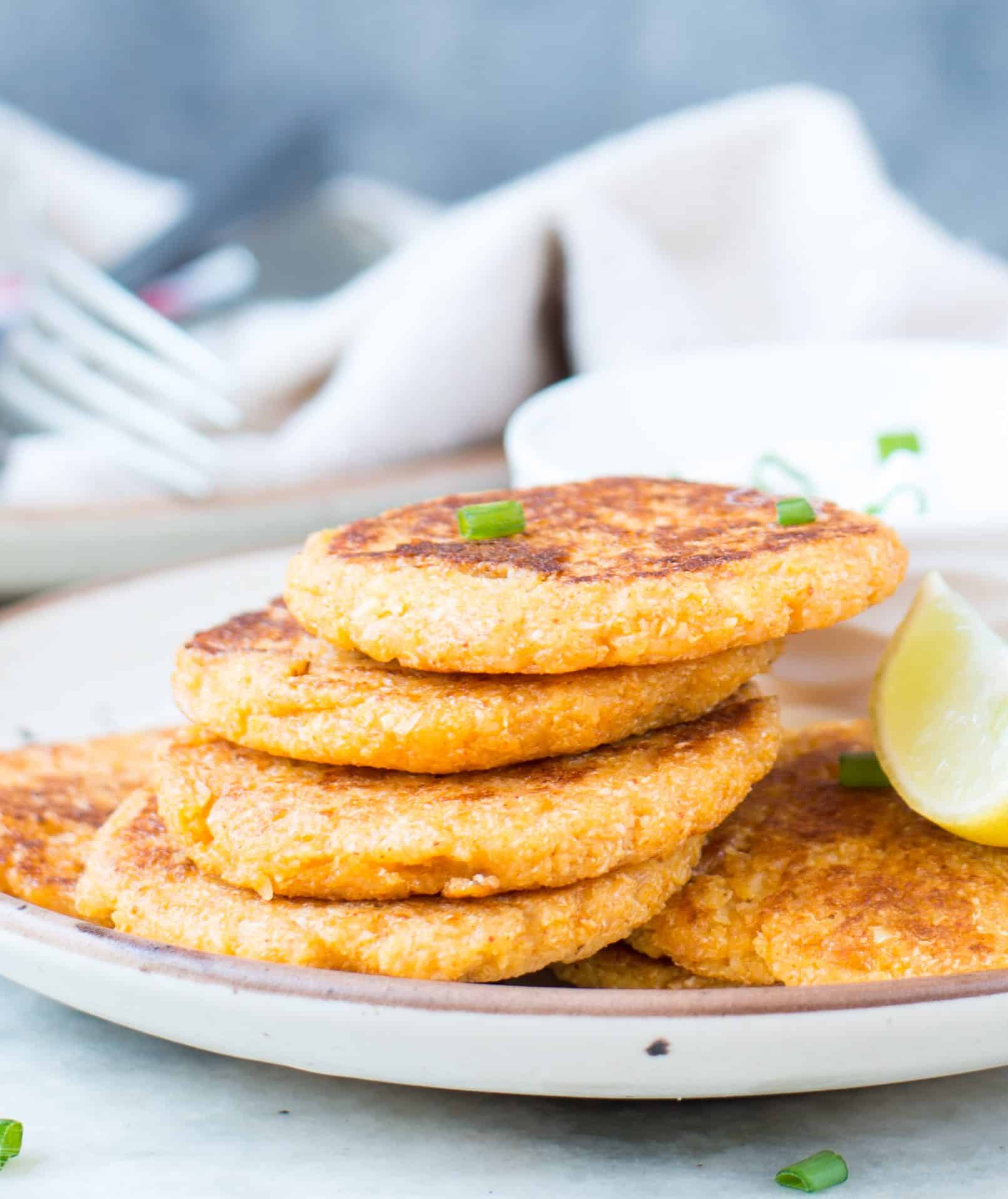 Side shot taken of Parmesan Cauliflower Fritters