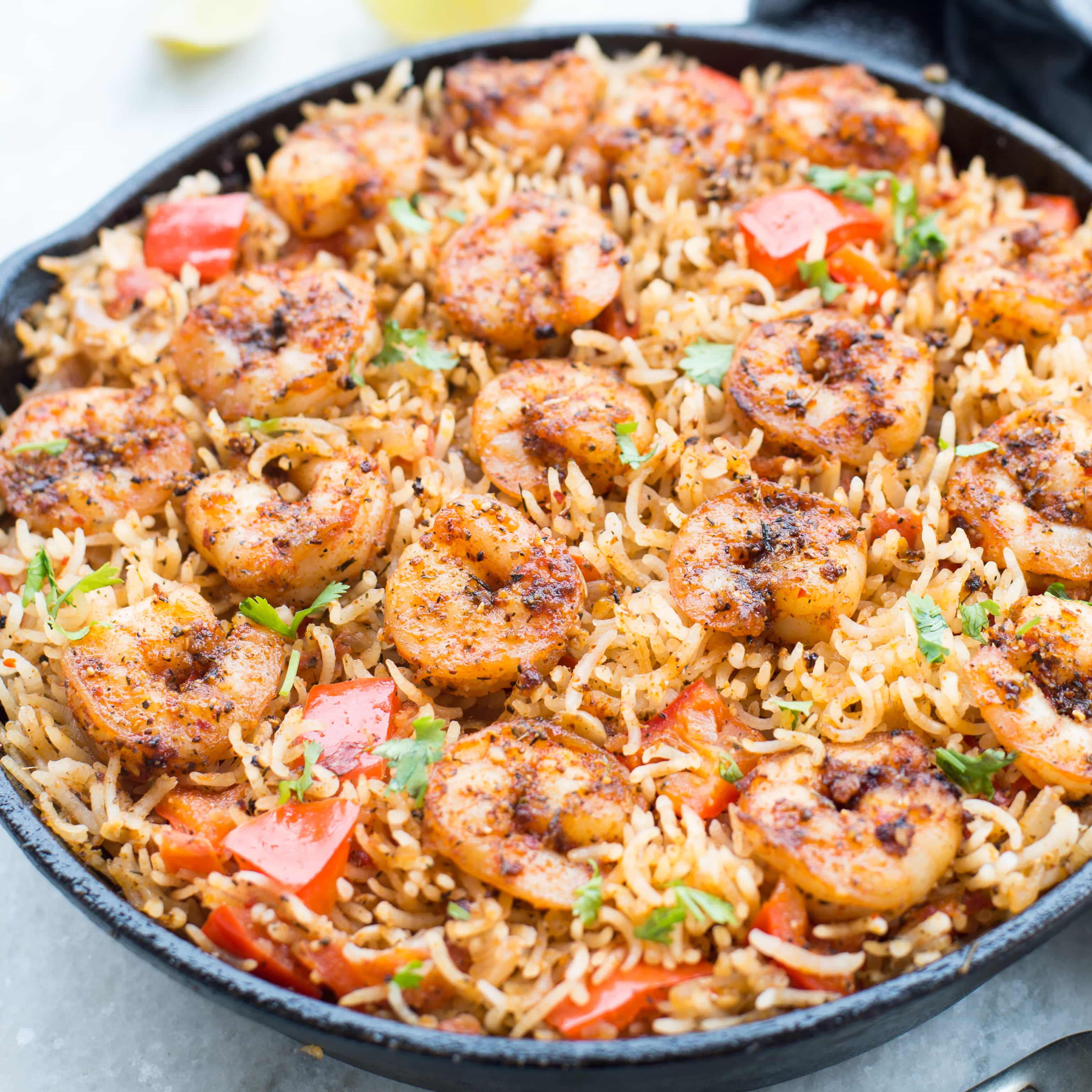 Cajun Shrimp and Rice Skillet are that one pan dinner recipe, your family is going to love. It is spicy with lots of flavour from Cajun Spice. A perfect Shrimp and rice recipe, that takes less than 30 minutes from stove to table.