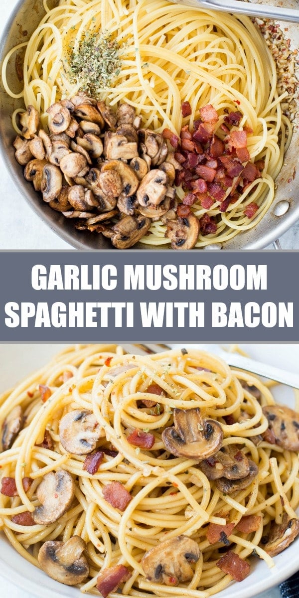 Garlic Mushroom Spaghetti With Bacon is an easy weeknight dinner, made with just handful of ingredients. This Mushroom Pasta is packed with flavour and takes just 20 minutes from start to end.