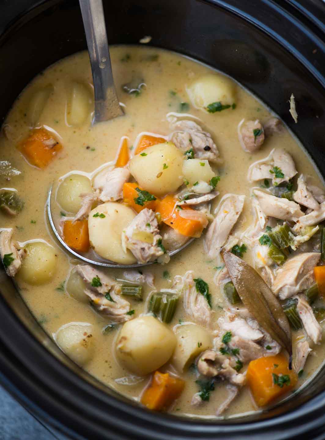 Homemade Crockpot Chicken Stew is loaded with vegetables and is gluten-free. Coconut milk makes it thick and creamy. It is the only comfort food you would need to cosy up to on a cold winter night.