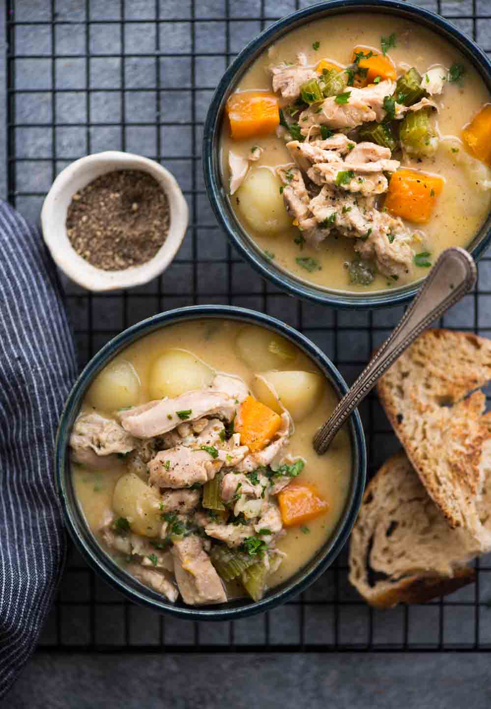 Homemade Crockpot Chicken Stew is loaded with vegetables and is gluten-free. Coconut milk makes it thick and creamy. It is the only comfort food you would need to cosy up to on a cold winter night.