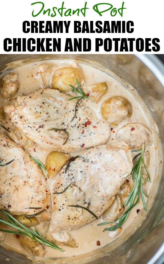 This Instant Pot Creamy Balsamic Chicken and Potatoes with delicious rich Cream Sauce takes only 15 minutes to make. With amazing Balsamic cream sauce, this Instant Pot Chicken with Potatoes is a family friendly dinner.