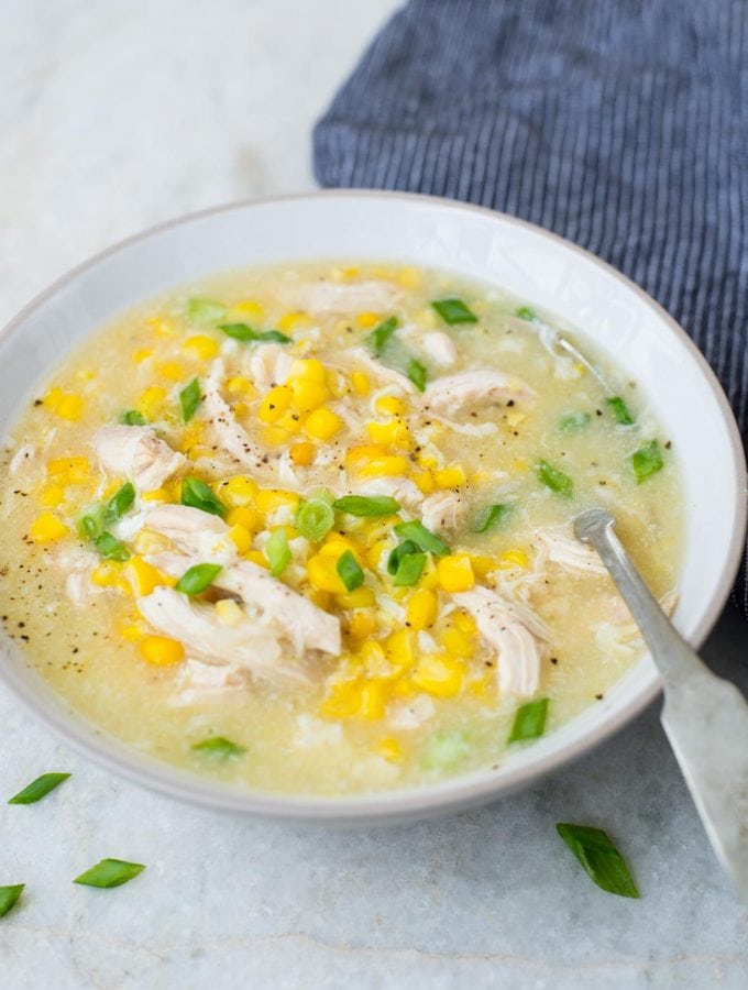 Thick and Creamy Sweet Corn Chicken Soup is an Indo-Chinese Soup that takes just 20 minutes to make from scratch. Watch the detailed video to learn how to make this easy Corn Chicken soup in an Instant Pot. Stove Top instructions also included in case if you don't have an Instant Pot.