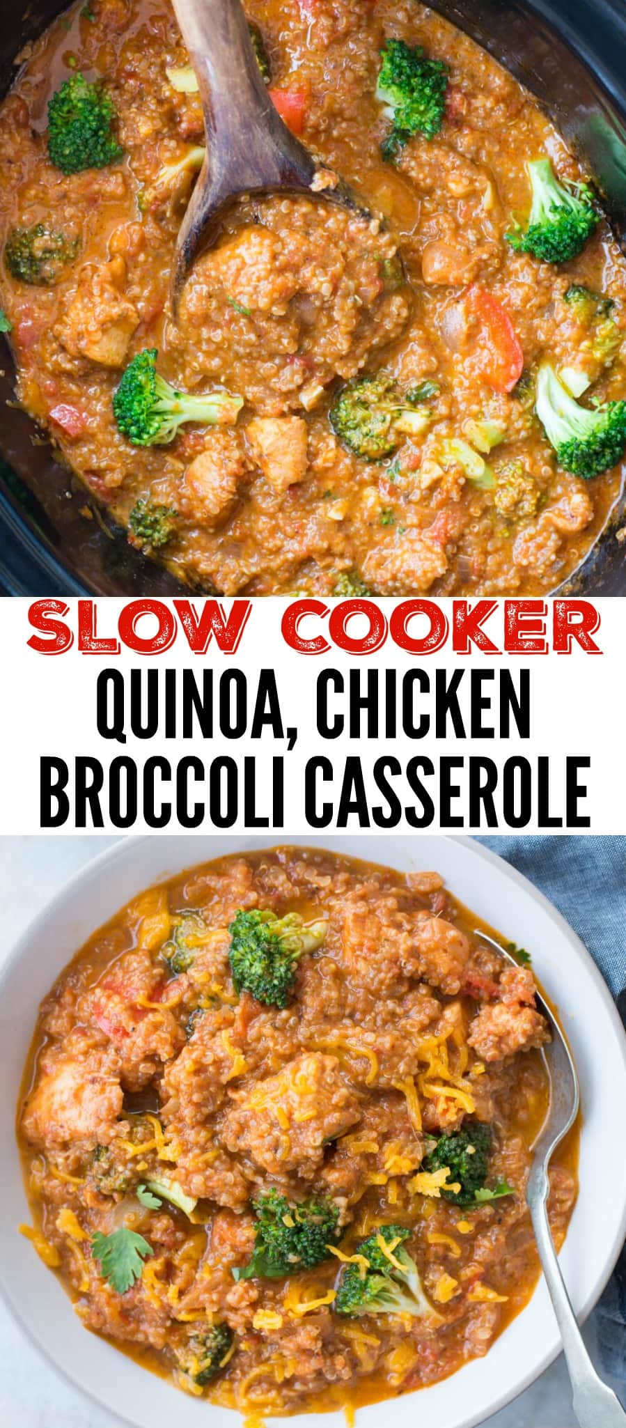 Quinoa Chicken Broccoli Casserole is an incredibly healthy meal that the whole family would love. Quinoa, Chicken, Broccoli topped with cheese cooked slowly in a slow cooker. 