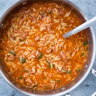This One Pot Italian Sausage Orzo Soup with Spicy Italian Sausage, Orzo Pasta with rich tomato flavour is delicious and takes only 20 minutes to make. 