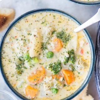 Creamy Vegetable Soup made with loads of vegetable is healthy and gluten-free. The soup has the richness from Parmesan Cheese and is really filling. There are instructions to make this soup both in the Instant Pot and Stovetop.