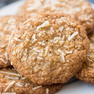 Chewy Coconut Cookies with Brown Butter has a nutty flavour from Brown butter and toasted Coconuts flakes. These easy to bake Coconut Cookies have a crispy edge and a soft chewy centre.
