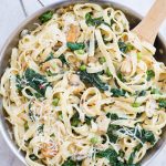 Lemon Garlic Kale Pasta. Pasta, Kale, Mushroom, peas tossed in a buttery lemon garlic sauce and topped with Parmesan. This one-pan delicious dinner is easy and quick to make