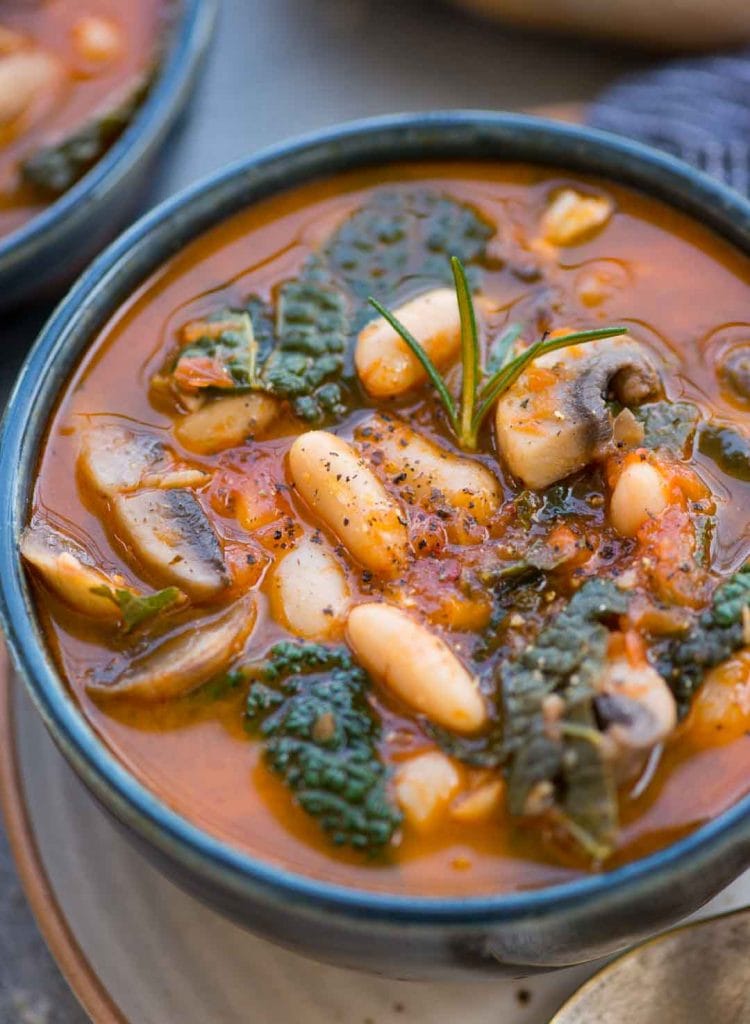 This White Bean Soup with Mushroom and Kale in Tomato based broth is so hearty and delicious. You need only one pot and 20 minutes to make this Soup. Also vegan and gluten-free.