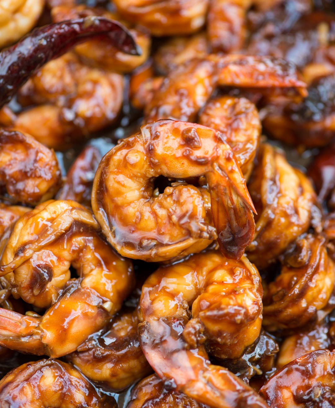 Close up view of Vegetable Shrimp Stir fry with an incredible sauce 