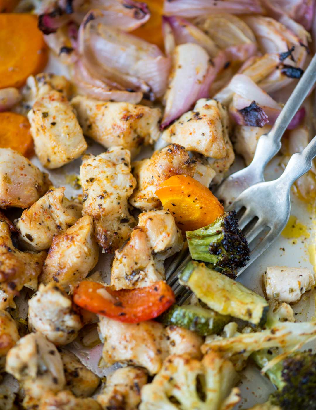 Oven Roasted Vegetables with Chicken is vegetables, chicken tossed in butter, Italian seasoning and roasted until charred and tender. Roasted vegetables are super easy to make and healthy too.