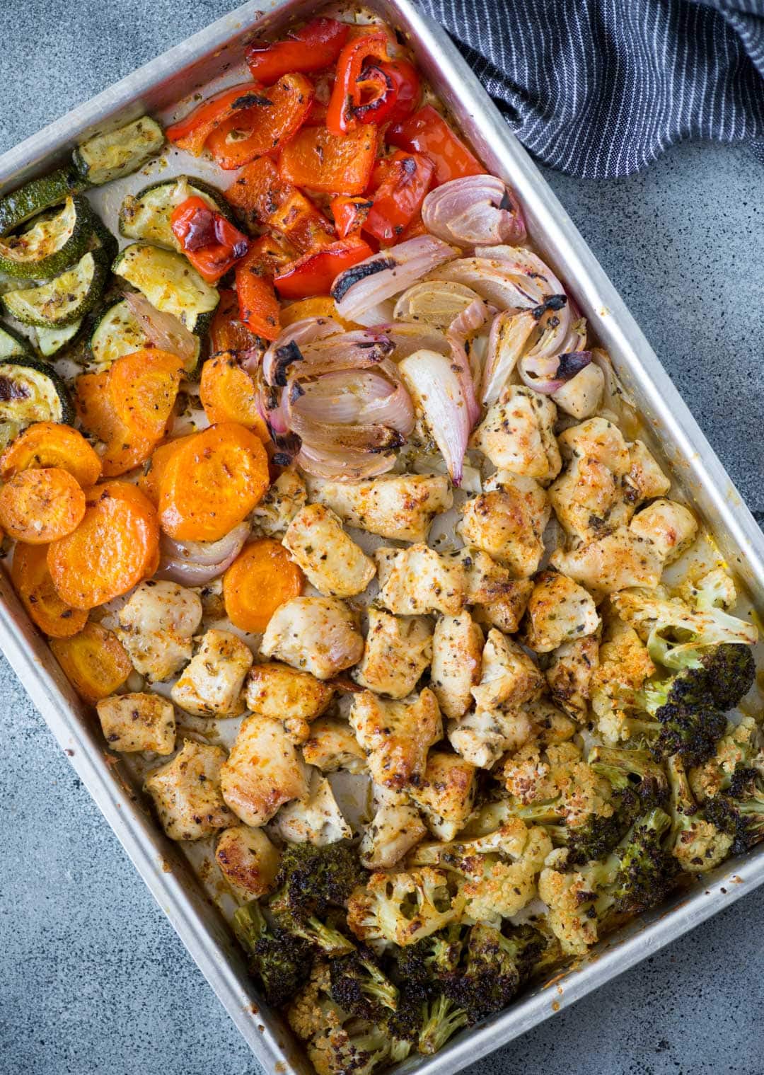 Roasted vegetables are super easy to make .Oven Roasted Vegetables with Chicken is vegetables, chicken tossed in butter, Italian seasoning and roasted until charred and tender.