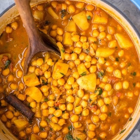 Chickpea curry with potato or Chana Aloo packed with Indian flavours, nutritious and needs less than 30 minutes to make. This one pot chickpea curry is best served with rice or naan.