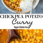 Chickpea curry with potato or Chana Aloo packed with Indian flavours, nutritious and needs less than 30 minutes to make. This one pot chickpea curry is best served with rice or naan.