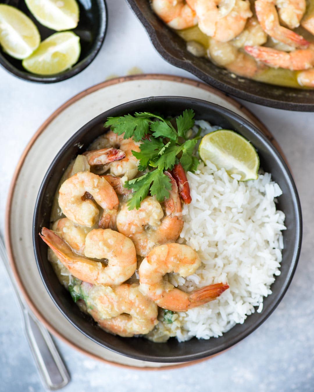 Delicious Shrimp Curry simmered in Thai Green green curry paste and creamy coconut milk takes less than 20 minutes to make.