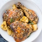 Baked chicken and potatoes in a butter garlic herb sauce, crispy garlic parmesan crusted chicken is a delicious one-pan dinner and very easy to prepare.