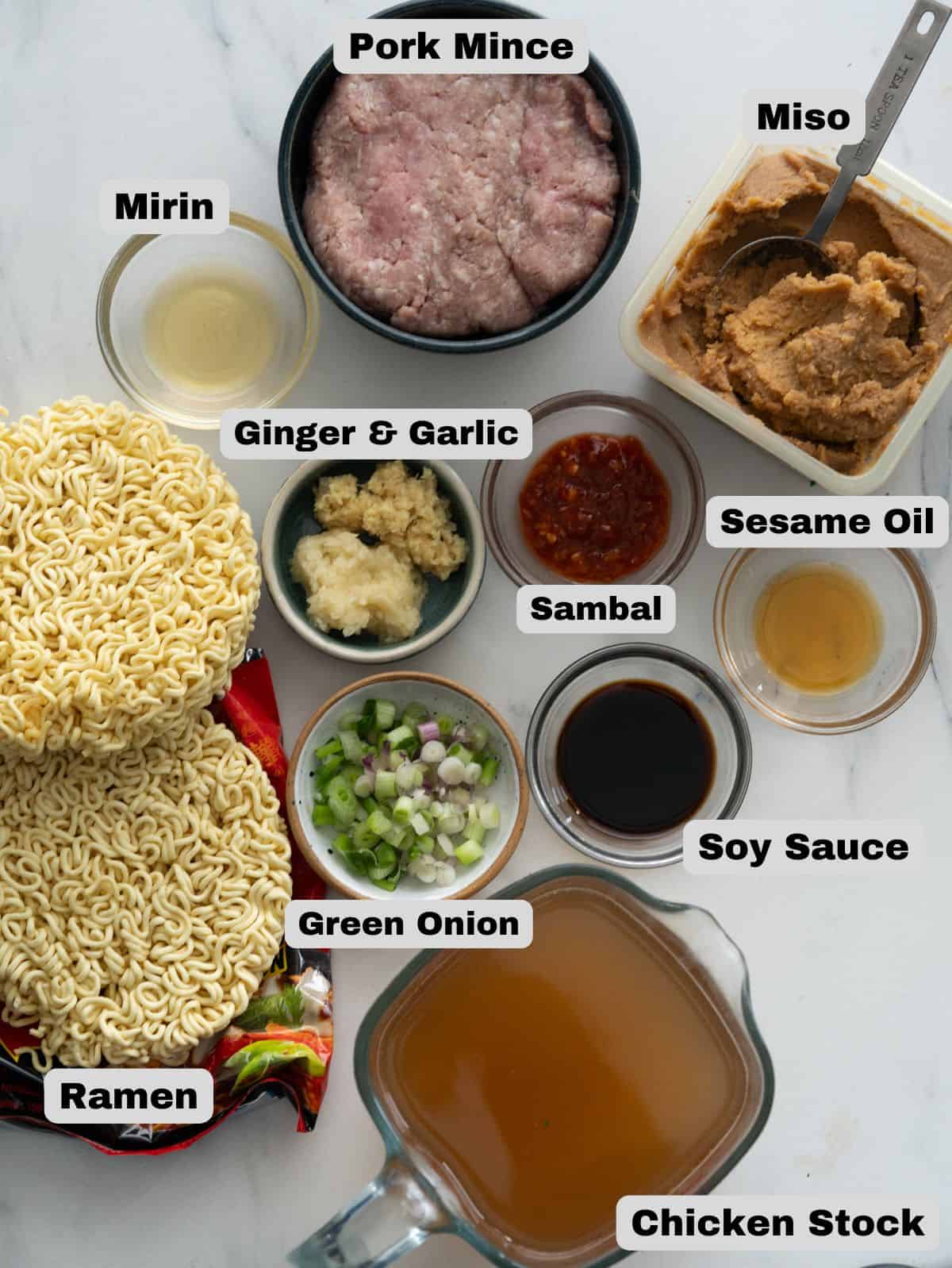 Ingredients for Spicy Pork Ramen