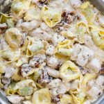 Creamy Chicken Tortellini with bacon and sundried tomato is comforting and easy dinner recipe- loaded with juicy chicken, bacon, sundried tomatoes and a delicious cream sauce.