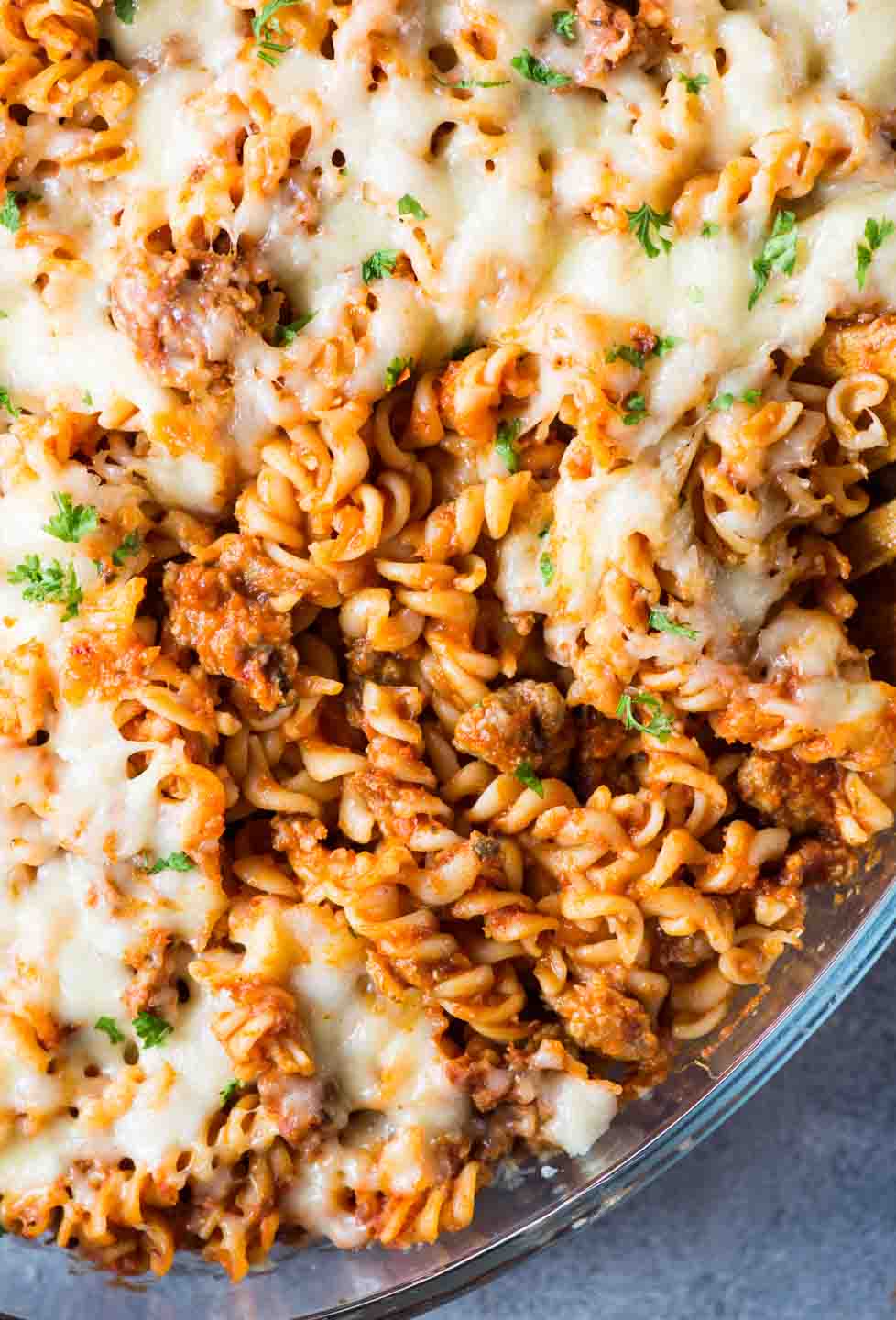 Tangy tomato sauce, spicy Italian Sausage and lots of cheese together makes this baked pasta dish delicious and super satisfying. 