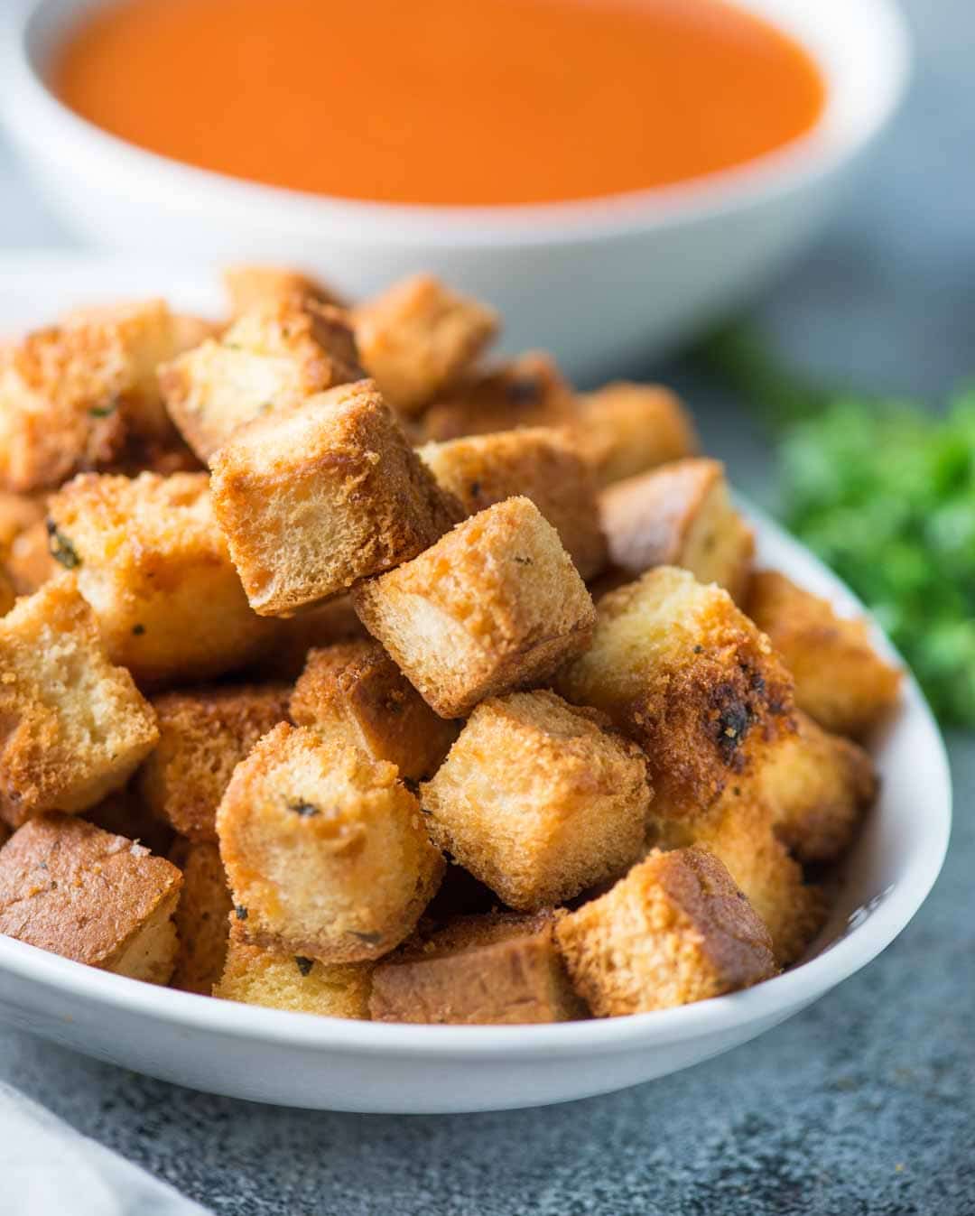 These buttery Crunchy homemade croutons are going to be a game changer for your soups and salads. Easy to make, tastes amazing and can be made in different flavours. 