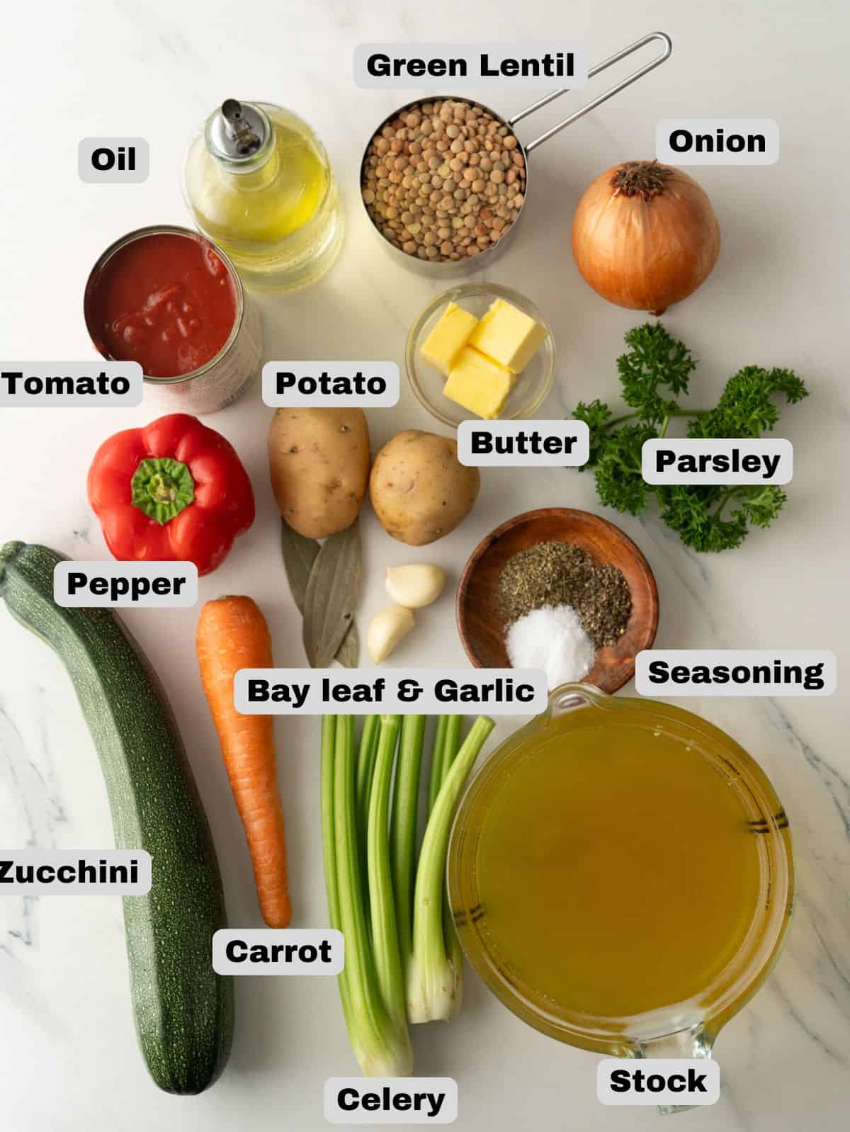 Ingredients for Vegetable Lentil Soup