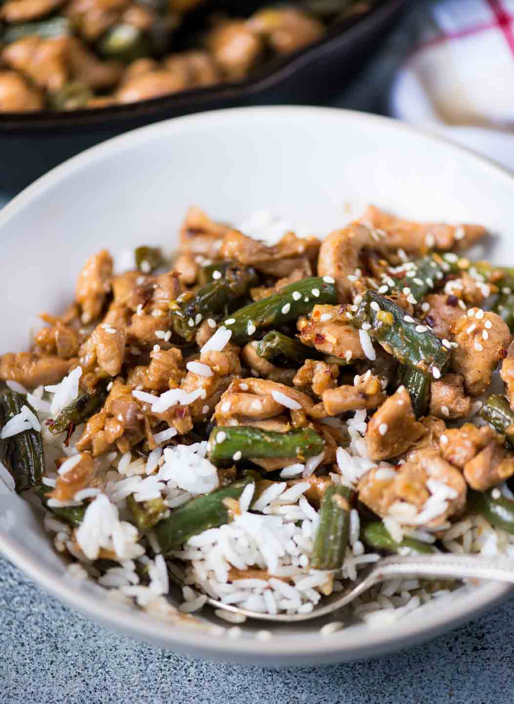 Packed with umami, this Chicken and Beans Stir Fry made with Chicken thighs, green beans tossed in a flavorful stir fry sauce.