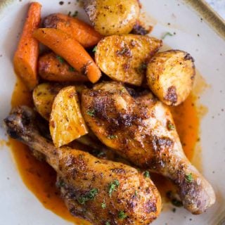 This baked Chicken legs with vegetable is a delicious one-pan dinner with minimal effort. Chicken and vegetables tossed in a ranch marinade and cooked until tender and juicy.