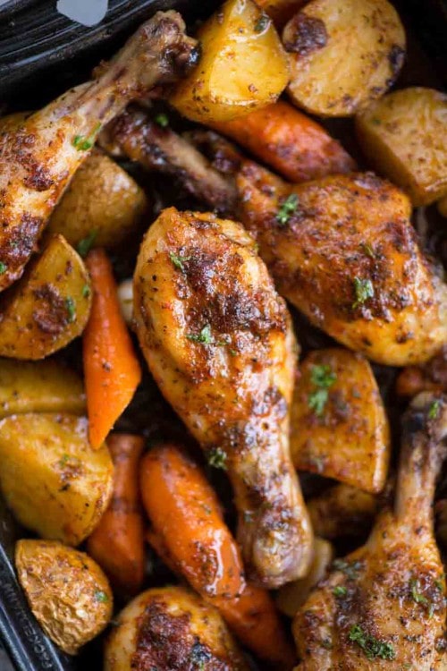 This baked Chicken legs with vegetable is a delicious one-pan dinner with minimal effort. Chicken and vegetables tossed in a ranch marinade and cooked until tender and juicy.