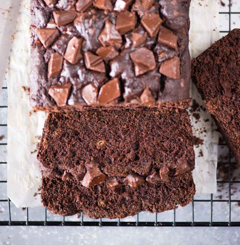 This chocolate banana bread is moist, fudgy and has the right balance of chocolate and banana flavour. With double the chocolate, every bite of this bread is such a treat.