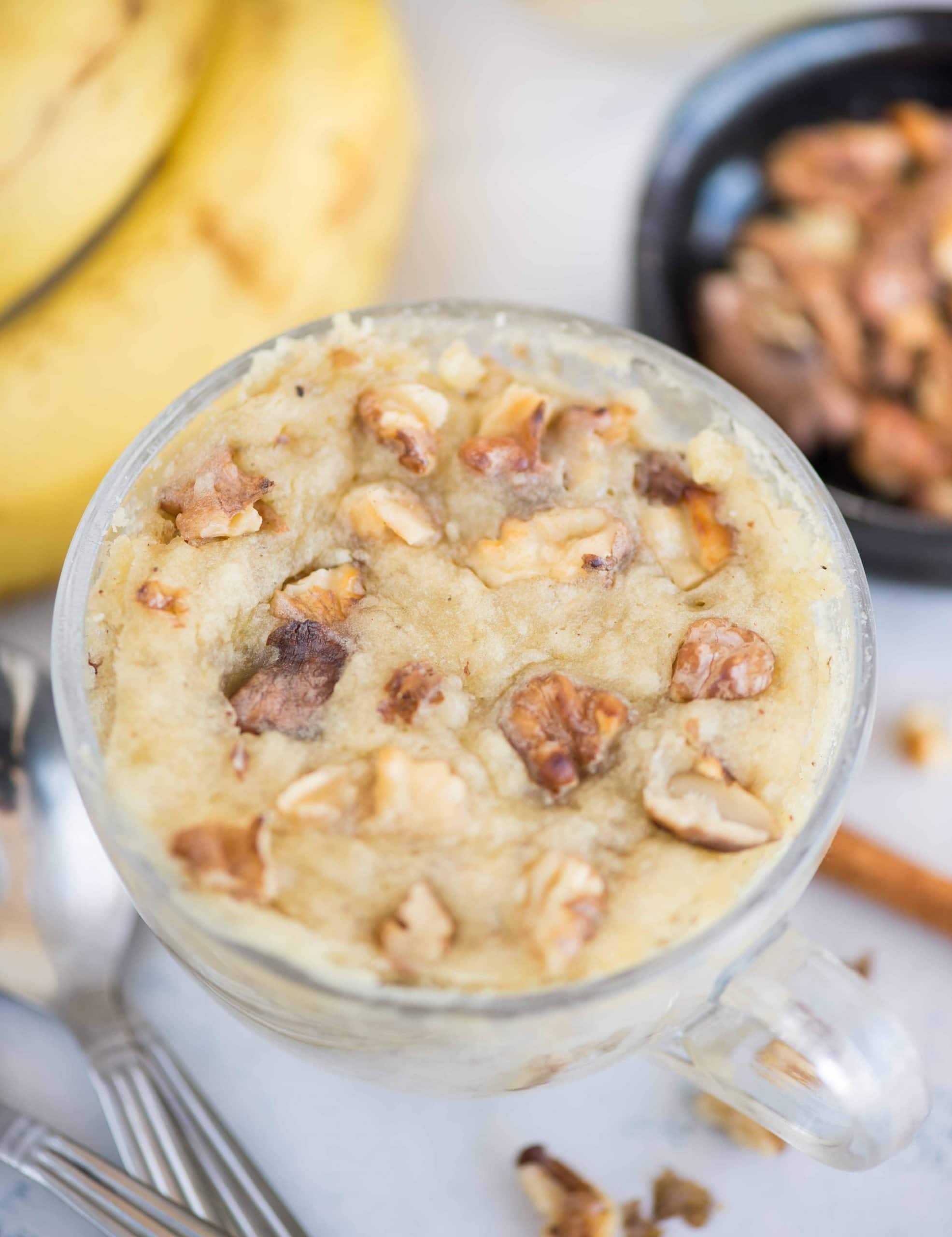 Moist microwave banana mug cake(eggless) takes 2 minutes to make. It tastes as good as banana bread but takes a fraction of its time to make. 