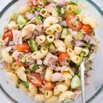 An easy 15 minutes Tuna Pasta salad recipe that is light and healthy with the goodness of tuna, macaroni, veggies, and olive oil. Perfect cold salad to serve during summer.