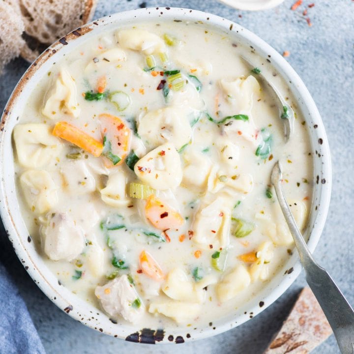 Creamy Chicken Tortellini Soup - The flavours of kitchen